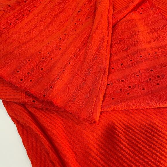 Free People Partisan Boho Red Ribbed Bell Sleeve Embroidered Blouse - XS - Picture 6 of 9